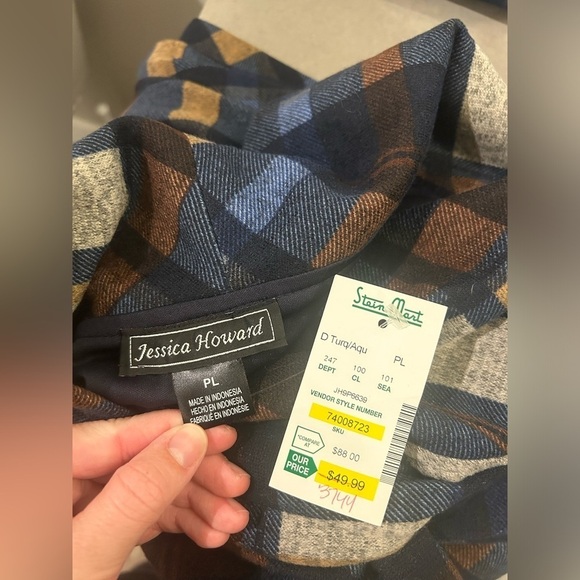 Jessica Howard Sweater Dress Short Sleeve Petite Large Plaid Turtleneck Academia - Picture 3 of 11